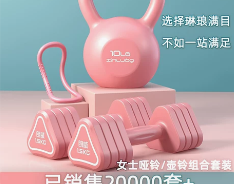 朗威哑铃女士健身家用运动器材套装组合一体小...
