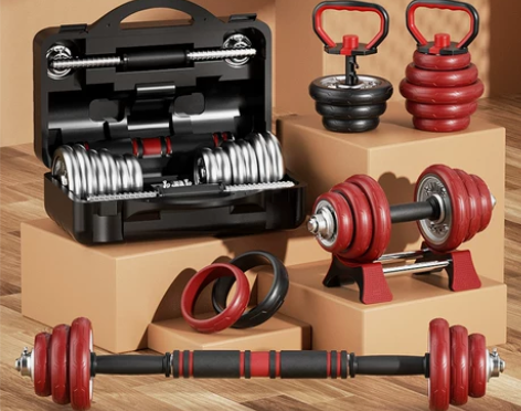 朗威实心纯铁哑铃男士健身家用电镀杠铃可调节...