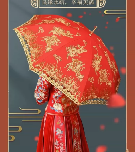 结婚红伞婚伞新娘伞婚庆中式出门红色婚礼伞陪...