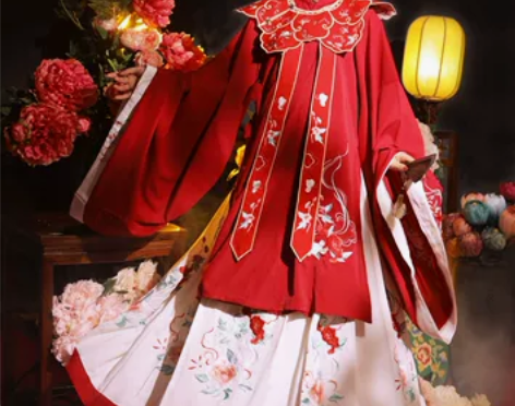 玉术原创汉服女花嫁明制汉服长衫齐腰斜襟云肩...