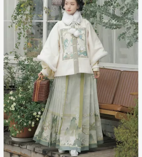 桔屿「晴江观鸭」原创汉服女明制 加厚方领半...