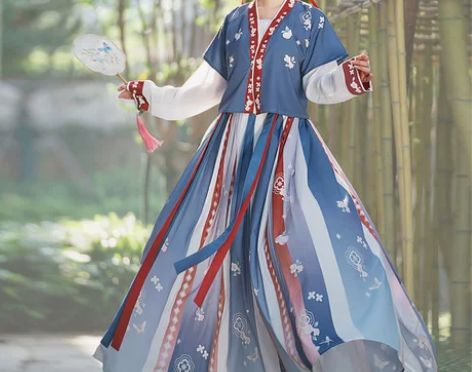 ?御篇原创汉服女唐制褙子半袖圆领衫齐腰褶裙...