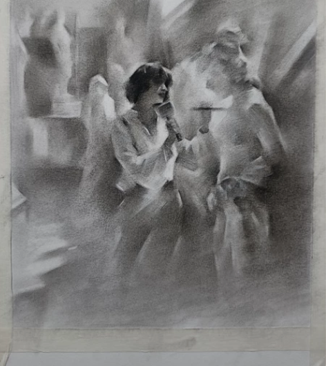 光影素描，场景素描一张手工画像，铅笔画，人...