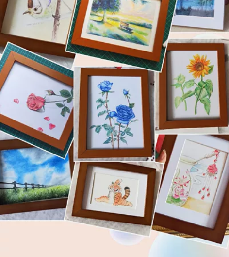 水彩彩铅圆珠笔画，纯手绘，带框包邮 家里画...