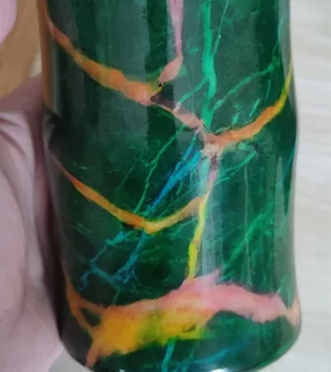 台湾七彩玉，七彩玉竹节笔筒，七彩玉摆件，高...