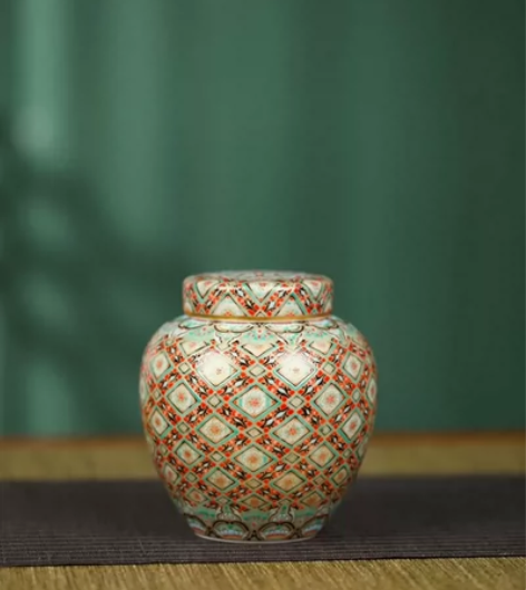 手绘珐琅彩敦煌藻井纹描金茶叶罐 高端茶具 ...