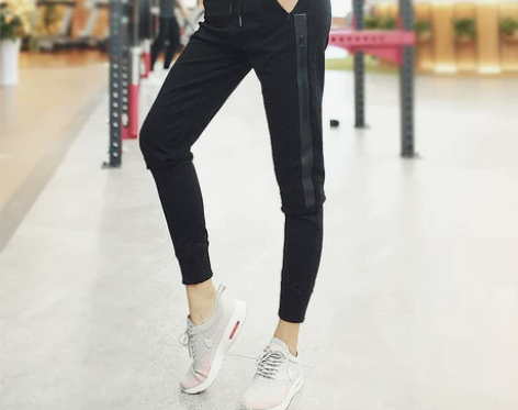 侧拉链兜高腰运动长裤女健身跑步裤休闲瑜伽宽...