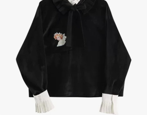 2020春装长袖卫衣女小众印花可拆领风琴褶...