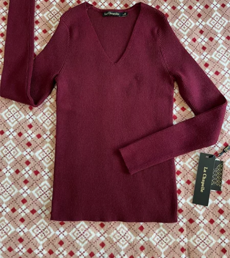 拉夏贝尔针织衫打底衫酒红色155码高弹 全...