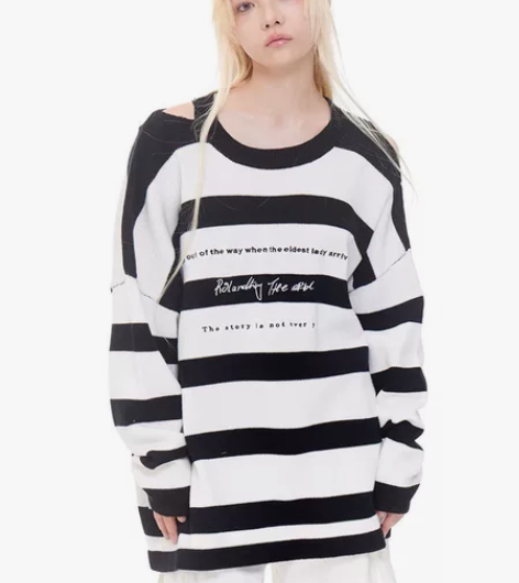 JOCC久川破洞条纹针织衫男刺绣情侣毛衣o...