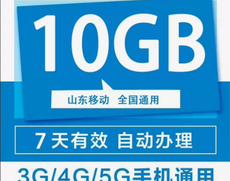 山东移动流量 10GB，7天有效～（不扣费...
