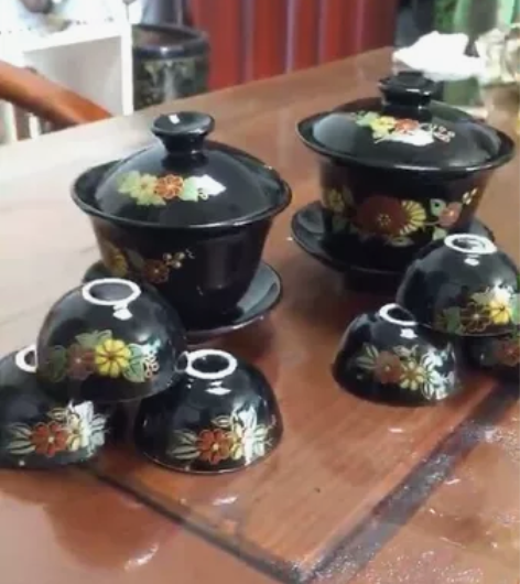 库存全新老盖碗 乌釉菊花盖碗 三才盖碗 工...