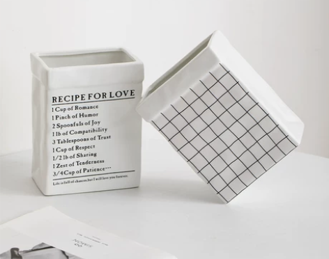 北欧白色创意英文纸盒陶瓷干花花瓶客厅桌面插...