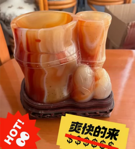 石笔筒摆件 创意时尚 书房摆设 办公室 桌...