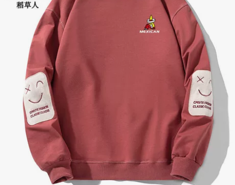 稻草人卫衣男手臂笑脸刺绣春秋长袖T恤圆领宽...