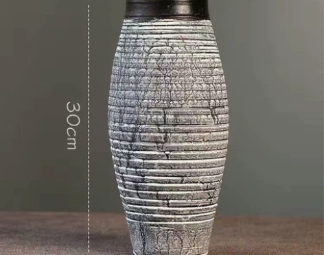 中式粗陶陶瓷花瓶插干花客厅装饰品摆件水培器...
