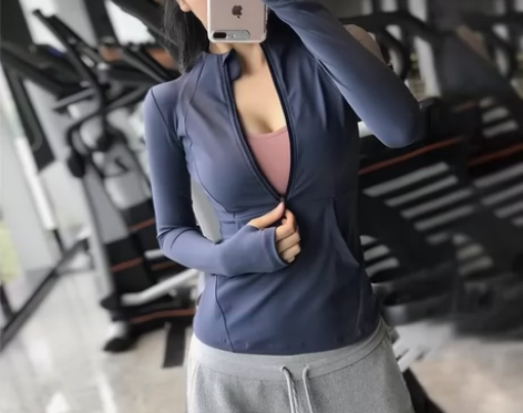 半拉链弹力瑜伽服上衣女秋冬跑步修身速干健身...