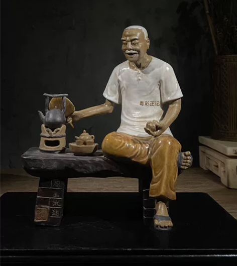 风生水起 老式石湾公仔！陶瓷手工塑像摆件！...