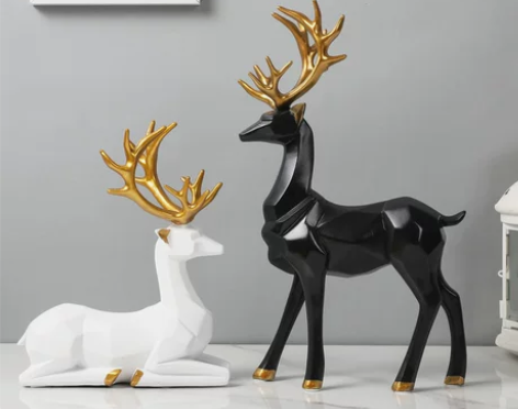 北欧几何麋鹿现代装饰工艺品摆件玄关电视柜轻...