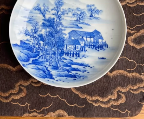 天青山房，青花细工水壶承，景德镇名窑口，山...