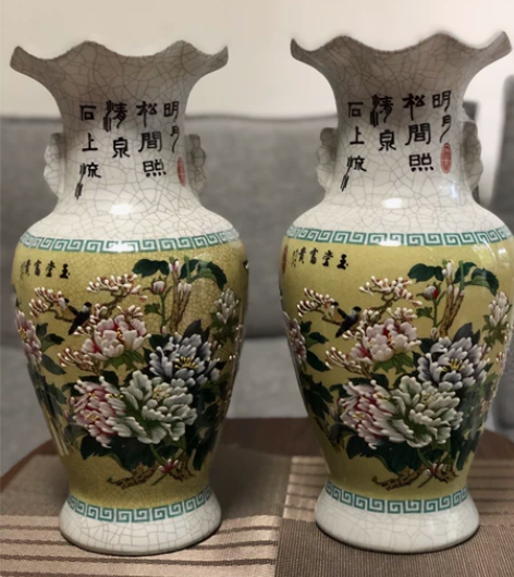 景德镇早期碎瓷工艺精品花瓶吉祥三宝，搬家摔...