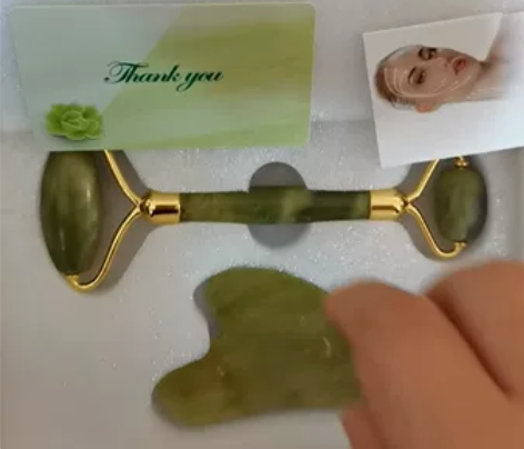 天然粉晶滚轮美容玉石按摩器面部滚轮按摩棒玉...