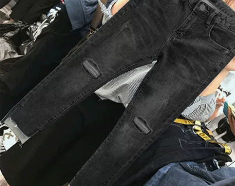 大码破洞牛仔裤女春夏季2022新款胖妹妹m...