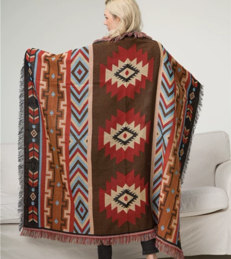 [清仓]民族风复古毛毯印第安民族创意几何图...