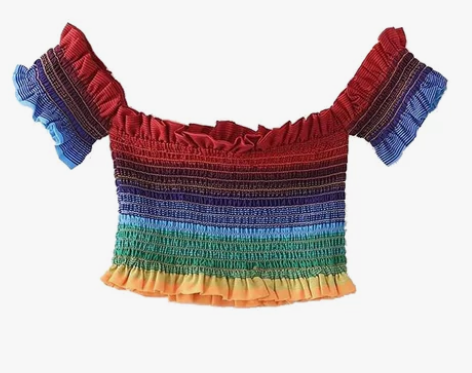 外贸女装  欧美风松紧一字领彩色条纹背心短...