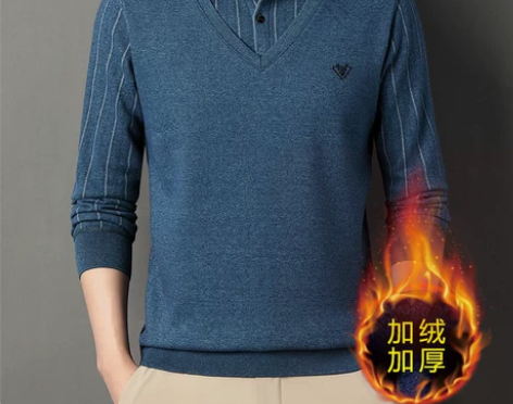 利郎男装长袖t恤冬季衬衫领假两件中年男士加...