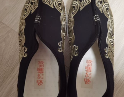 一脚蹬绣花海水纹软底汉服配鞋中国风豆豆鞋男...