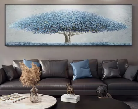 雪川发财树手绘沙发背景墙装饰画客厅挂画现代...