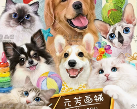 手绘宠物头像 手绘宠物元芳狗狗猫咪画像设计...