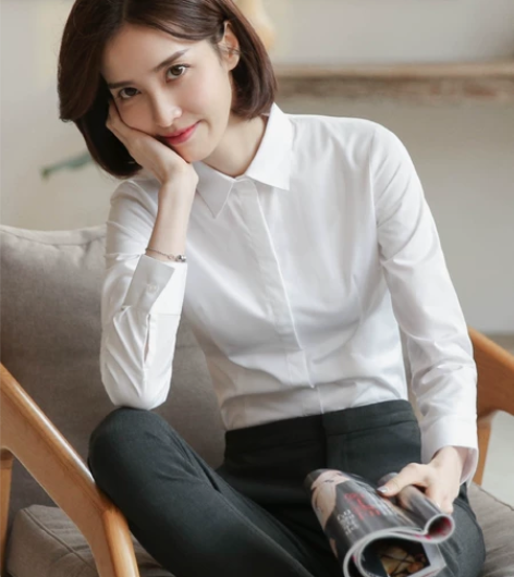 春秋新款职业白衬衫女长袖修身定制工作服工装...