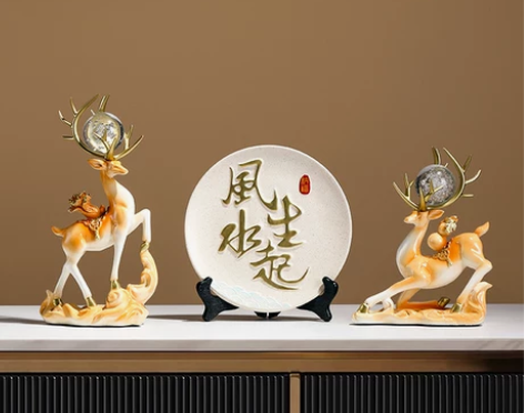 新中式鹿摆件家居高档轻奢客厅玄关电视柜酒柜...