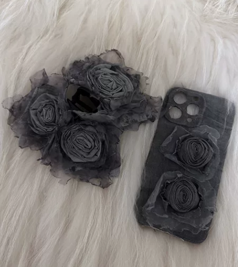 清冷墨灰植物染布艺玫瑰大抓夹烧毁玫瑰新中式...