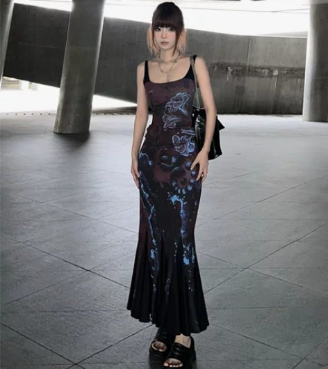 夏季新款中式复古辣妹吊带连衣裙女气质高级感...