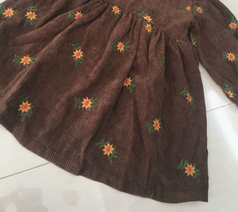 Dsana Kids森系刺绣灯芯绒连衣裙，...