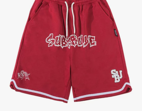 美式潮牌嘻哈字母印花红色休闲短裤男夏季宽松...