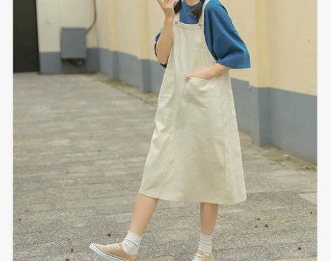 学院风小个子复古工装背带连衣裙女潮ins宽...