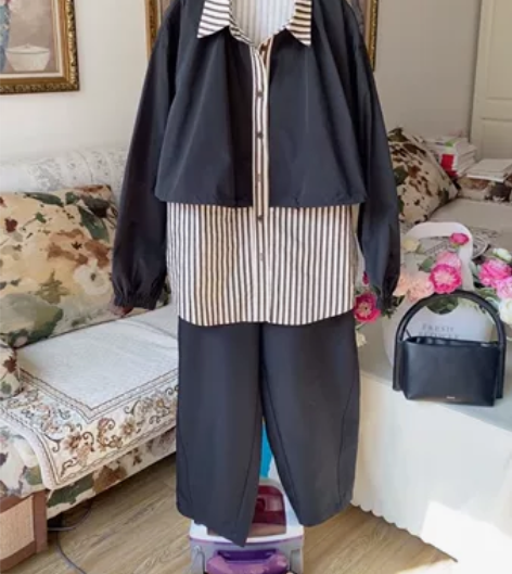 全新 小众设计风格衬衫假两件外套 面料挺括...