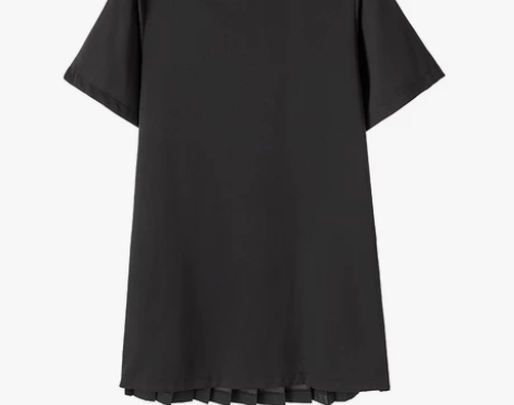 EKOOL下摆百褶拼接， 雪纺短袖连衣裙女...