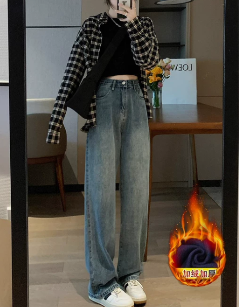 阔腿牛仔裤 拖地阔腿牛仔裤高腰2023年新...