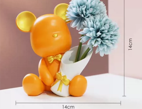 北欧创意莫兰迪捧花暴力熊客厅摆件家居玄关酒...