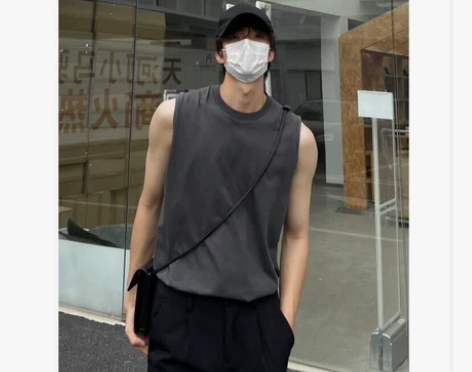 运动纯色背心男士夏季无袖宽松潮牌健身百搭纯...