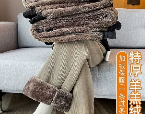 冬季裤女灯芯绒高腰加绒裤子休闲裤加厚宽松大...