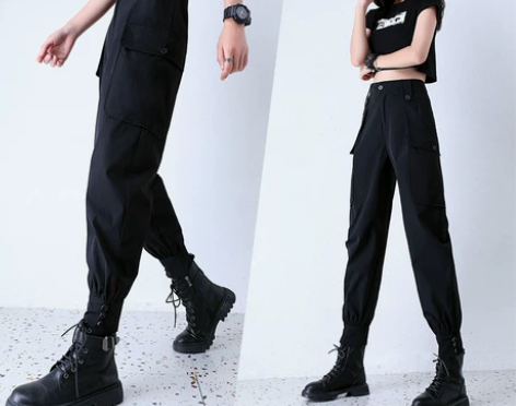 ?黑色速干工装裤女显瘦高腰嘻哈潮宽松bf夏...