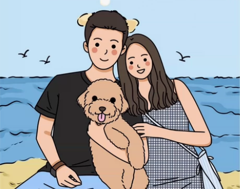 手绘头像情侣Q版定制真人画像照片转卡通设计...