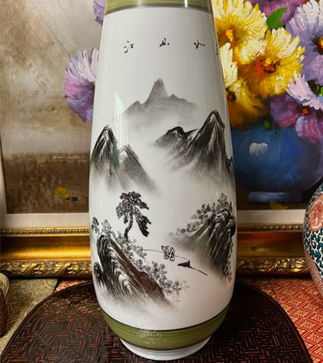 日本回流 景德镇手绘 花瓶摆件 画片寓意好...