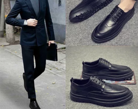 【牛皮】英伦复古布洛克雕花皮鞋男松糕底休闲...